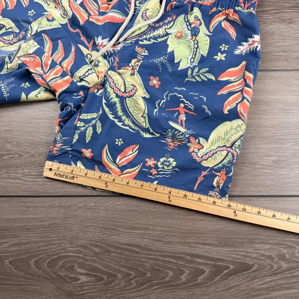Polo Ralph Lauren Mens Swim Trunks Hawaiian Floral Surfer Blue Large